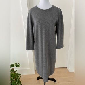 LIDA BADAY 100% Wool Dress Round Neck Knee Length Business Minimalist Neutral